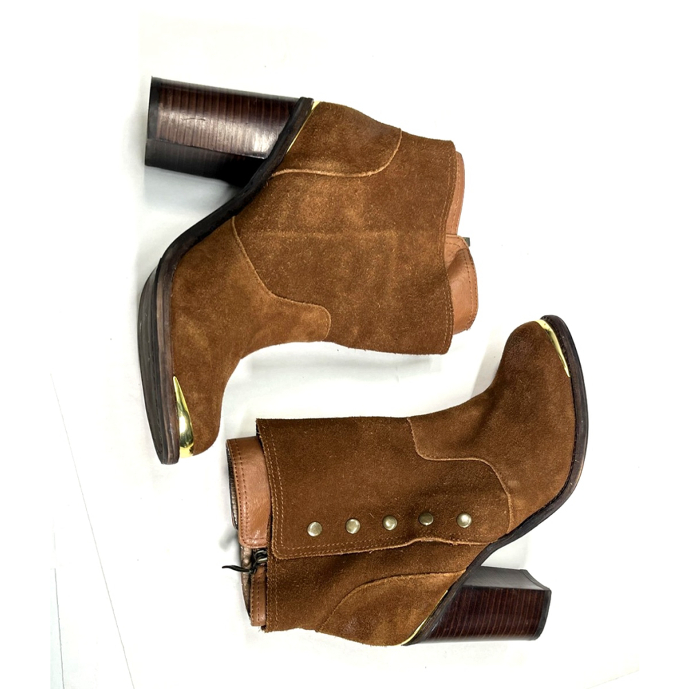 Zigi Girl Brown Suede Booties Boots Womens Size 9 Zip Snap Layer Toe Cap - Picture 9 of 16
